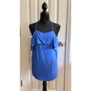 Ann Taylor Womens Blue Ruffle Tiered Camisole Spaghetti Strap Tank Top Large
